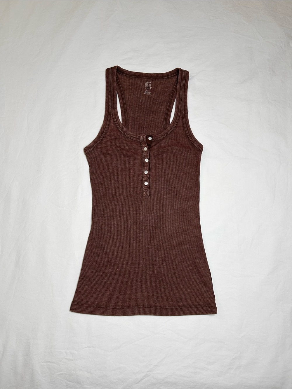 American Eagle Brown Ribbed Button Front Tank Top